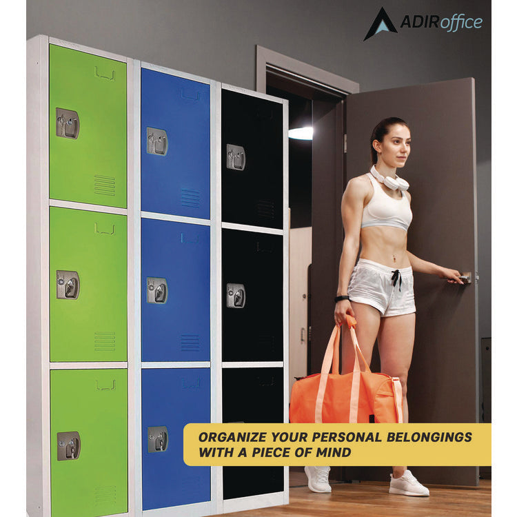 Steel Storage Locker, 3 Compartment, 12 x 12 x 72, Green