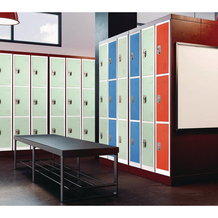 Steel Storage Locker, 3 Compartment, 12 x 12 x 72, Misty Green