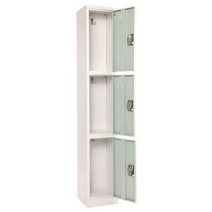 Steel Storage Locker, 3 Compartment, 12 x 12 x 72, Misty Green