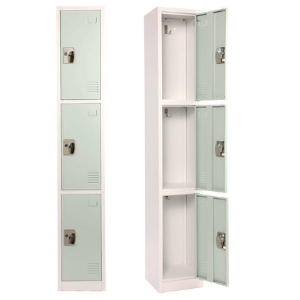 Steel Storage Locker, 3 Compartment, 12 x 12 x 72, Misty Green