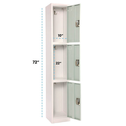 Steel Storage Locker, 3 Compartment, 12 x 12 x 72, Misty Green
