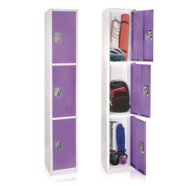 Steel Storage Locker, 3 Compartment, 12 x 12 x 72, Purple
