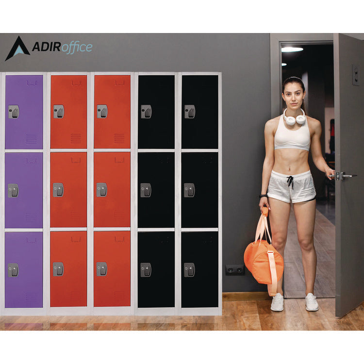 Steel Storage Locker, 3 Compartment, 12 x 12 x 72, Purple