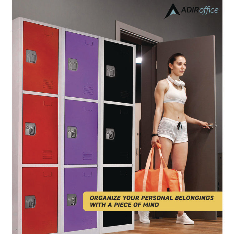 Steel Storage Locker, 3 Compartment, 12 x 12 x 72, Red