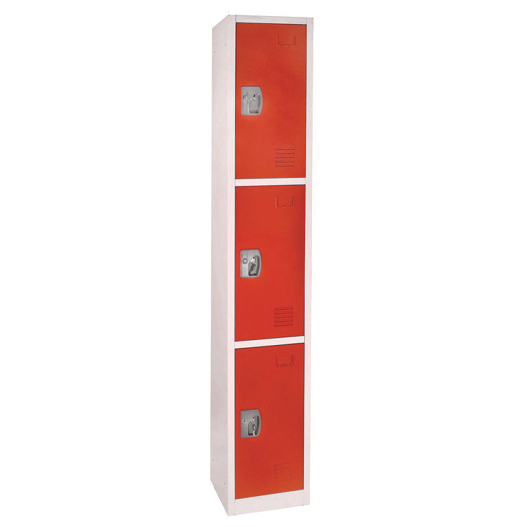 Steel Storage Locker, 3 Compartment, 12 x 12 x 72, Red