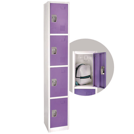Steel Storage Locker, 4 Compartment, 12 x 12 x 72, Purple