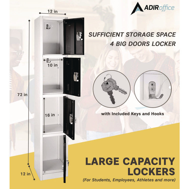 Steel Storage Locker, 4 Compartment, 12 x 12 x 72, Black
