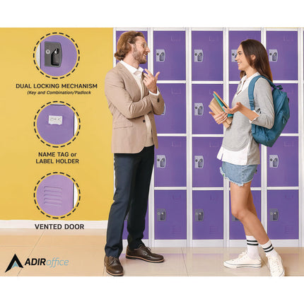 Steel Storage Locker, 4 Compartment, 12 x 12 x 72, Purple