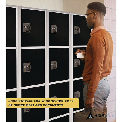 Steel Storage Locker, 4 Compartment, 12 x 12 x 72, Black