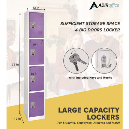 Steel Storage Locker, 4 Compartment, 12 x 12 x 72, Purple
