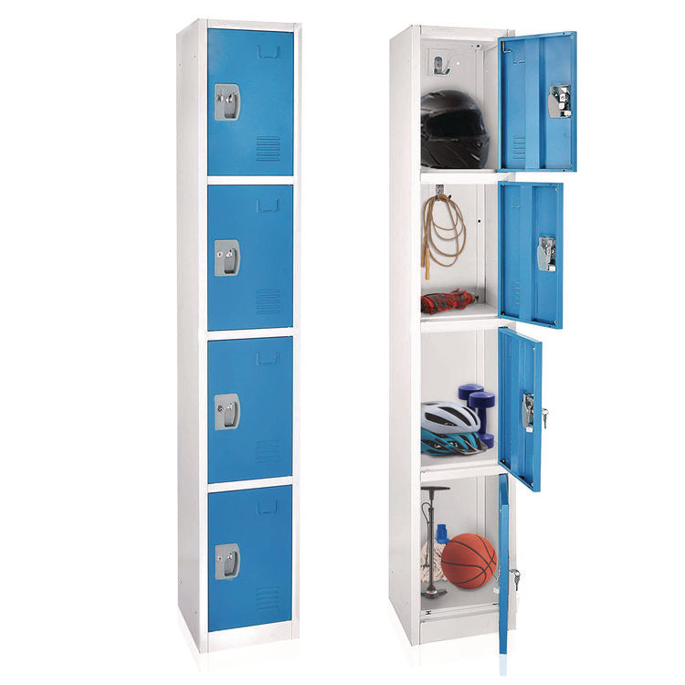 Steel Storage Locker, 4 Compartment, 12 x 12 x 72, Blue