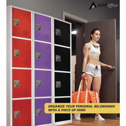 Steel Storage Locker, 4 Compartment, 12 x 12 x 72, Purple