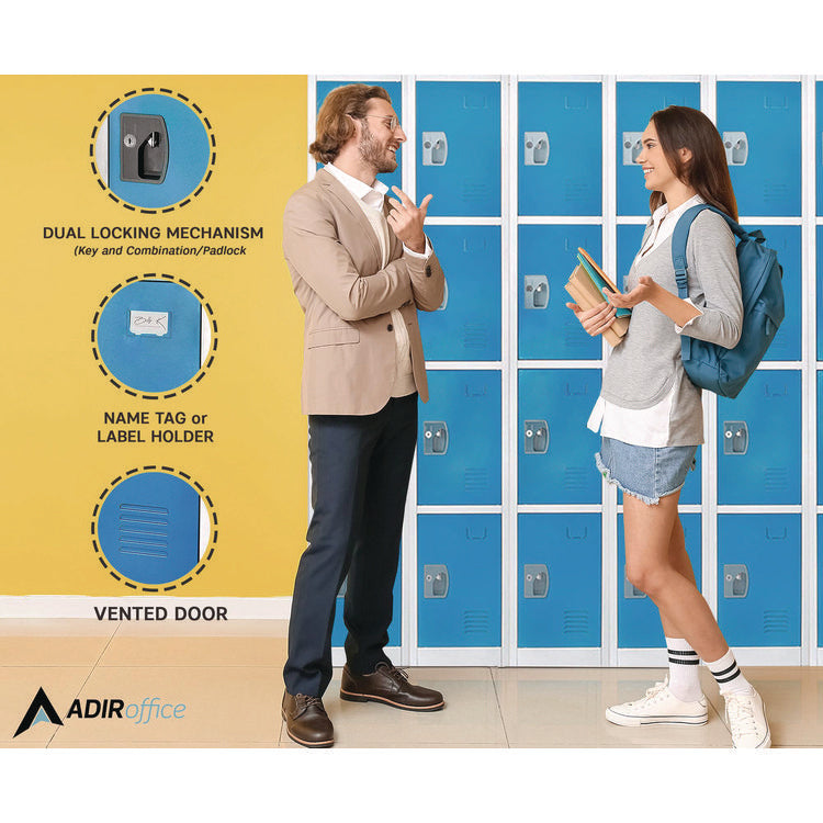 Steel Storage Locker, 4 Compartment, 12 x 12 x 72, Blue