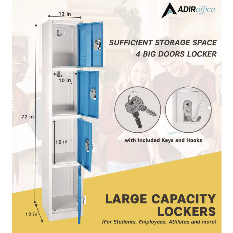 Steel Storage Locker, 4 Compartment, 12 x 12 x 72, Blue