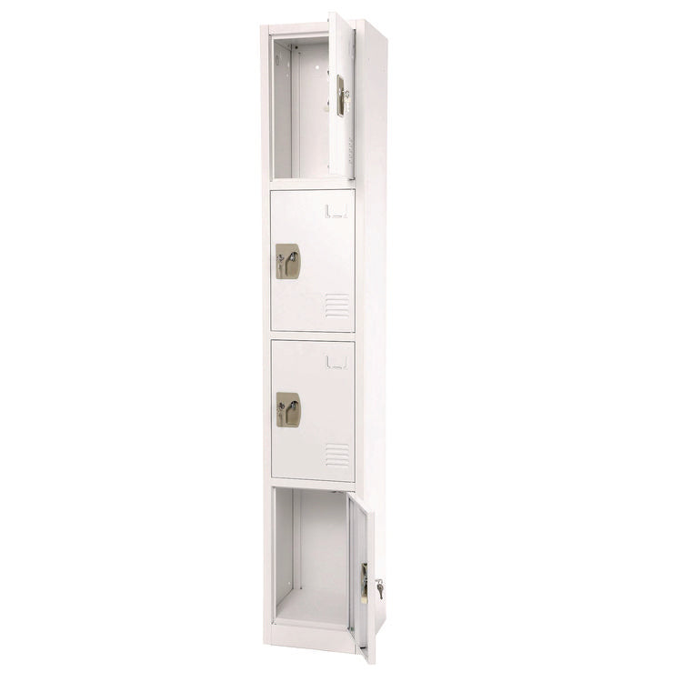 Steel Storage Locker, 4 Compartment, 12 x 12 x 72, White