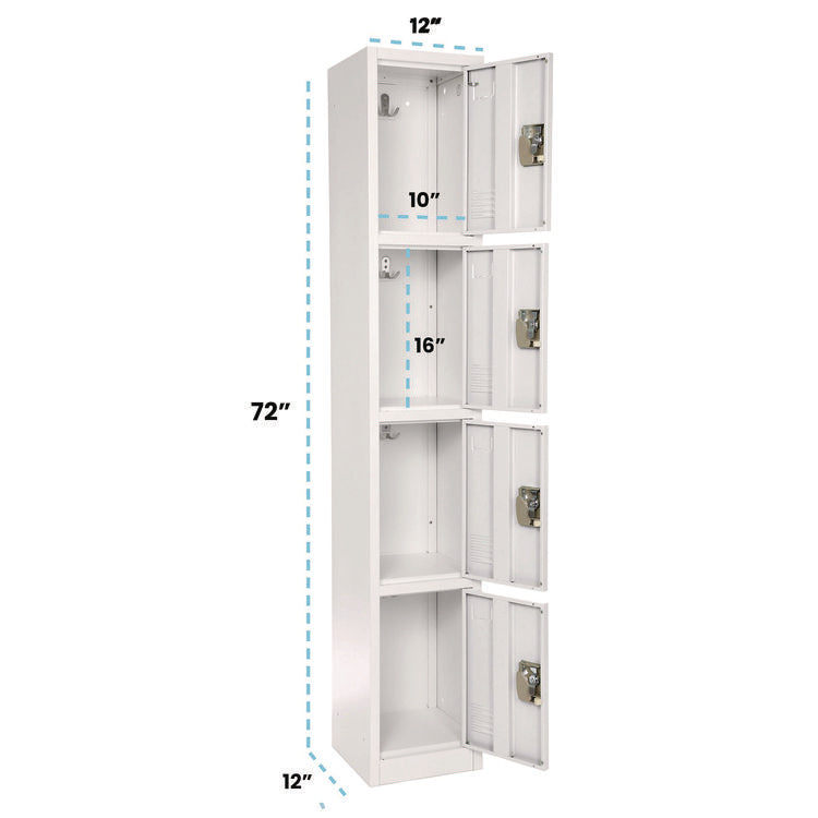 Steel Storage Locker, 4 Compartment, 12 x 12 x 72, White
