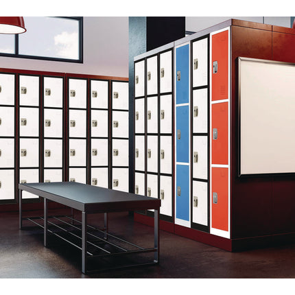 Steel Storage Locker, 4 Compartment, 12 x 12 x 72, Black Body/White Doors