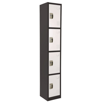 Steel Storage Locker, 4 Compartment, 12 x 12 x 72, Black Body/White Doors