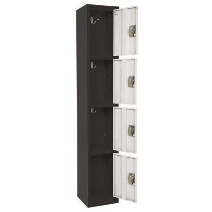 Steel Storage Locker, 4 Compartment, 12 x 12 x 72, Black Body/White Doors