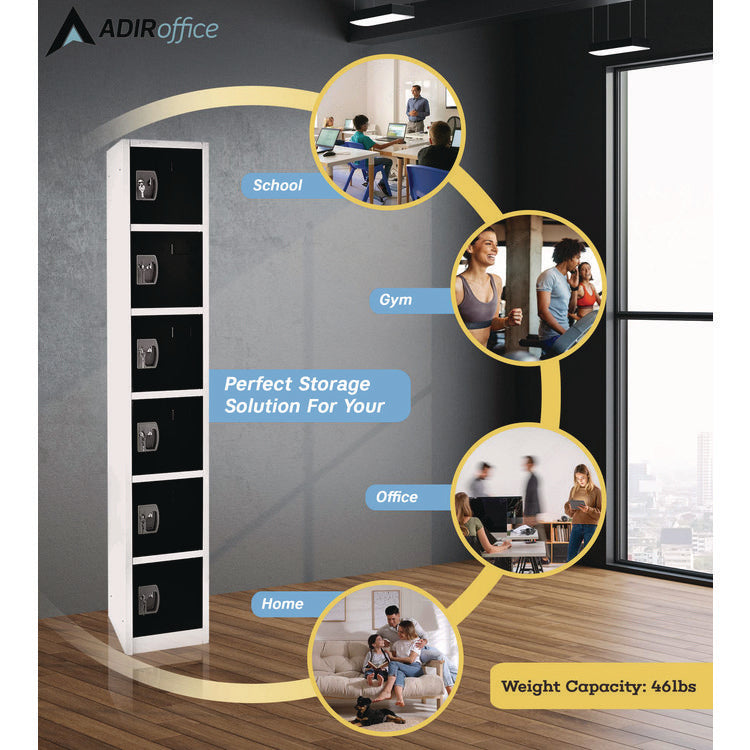 Steel Storage Locker, 6 Compartment, 12 x 12 x 72, Black
