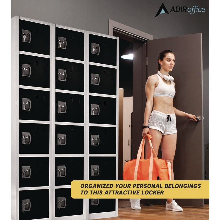 Steel Storage Locker, 6 Compartment, 12 x 12 x 72, Black