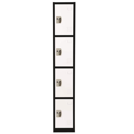 Steel Storage Locker, 4 Compartment, 12 x 12 x 72, Black Body/White Doors