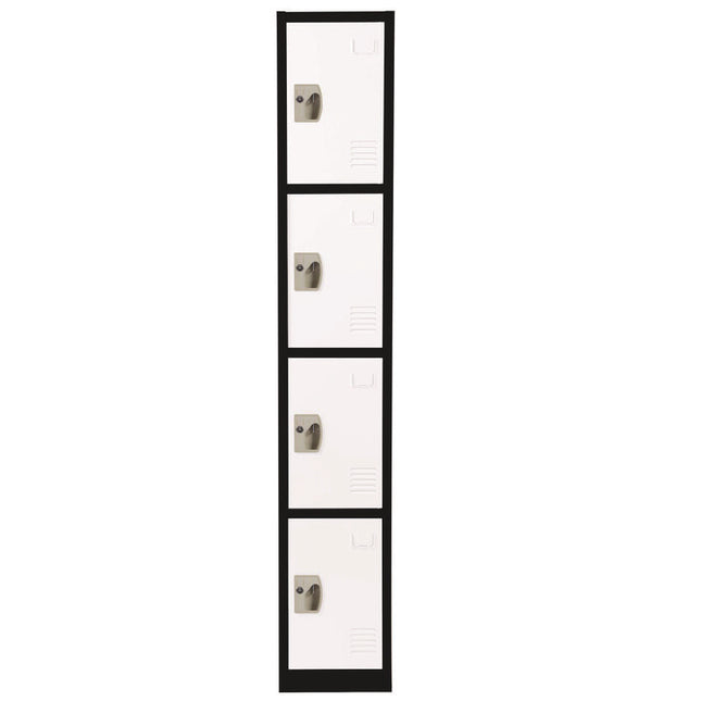 Steel Storage Locker, 4 Compartment, 12 x 12 x 72, Black Body/White Doors