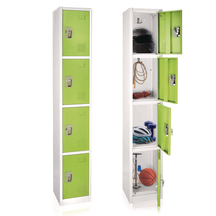 Steel Storage Locker, 4 Compartment, 12 x 12 x 72, Green