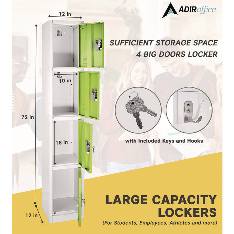 Steel Storage Locker, 4 Compartment, 12 x 12 x 72, Green