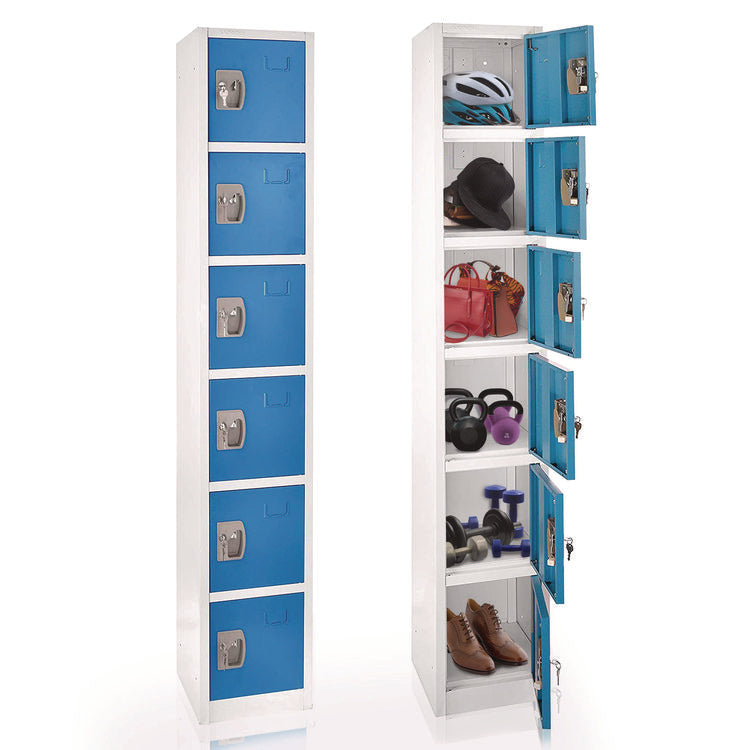 Steel Storage Locker, 6 Compartment, 12 x 12 x 72, Blue
