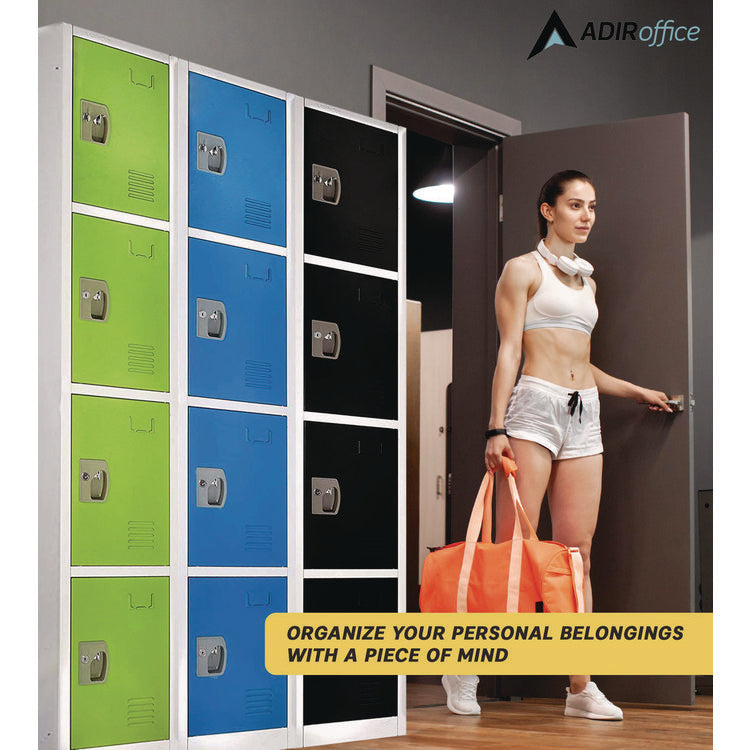 Steel Storage Locker, 4 Compartment, 12 x 12 x 72, Green