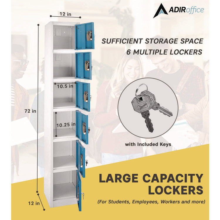 Steel Storage Locker, 6 Compartment, 12 x 12 x 72, Blue