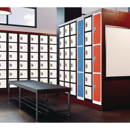 Steel Storage Locker, 6 Compartment, 12 x 12 x 72, Black Body/White Doors