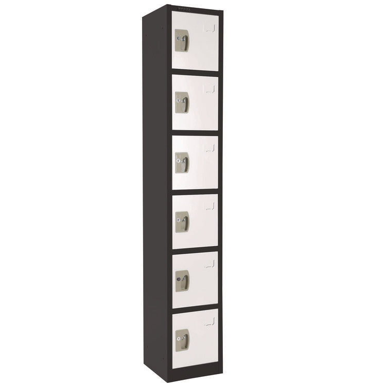 Steel Storage Locker, 6 Compartment, 12 x 12 x 72, Black Body/White Doors