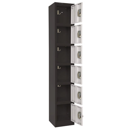 Steel Storage Locker, 6 Compartment, 12 x 12 x 72, Black Body/White Doors
