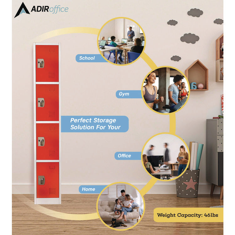 Steel Storage Locker, 4 Compartment, 12 x 12 x 72, Red