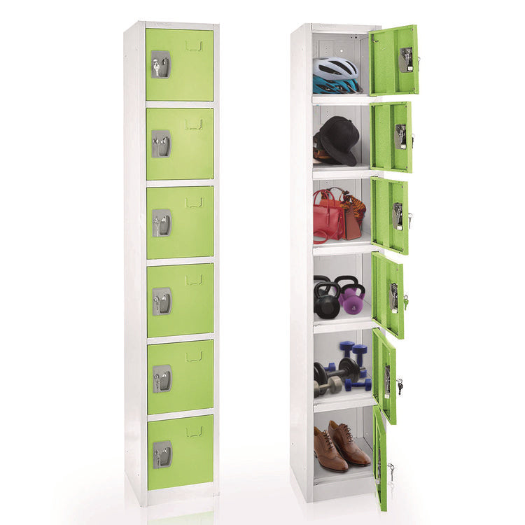 Steel Storage Locker, 6 Compartment, 12 x 12 x 72, Green