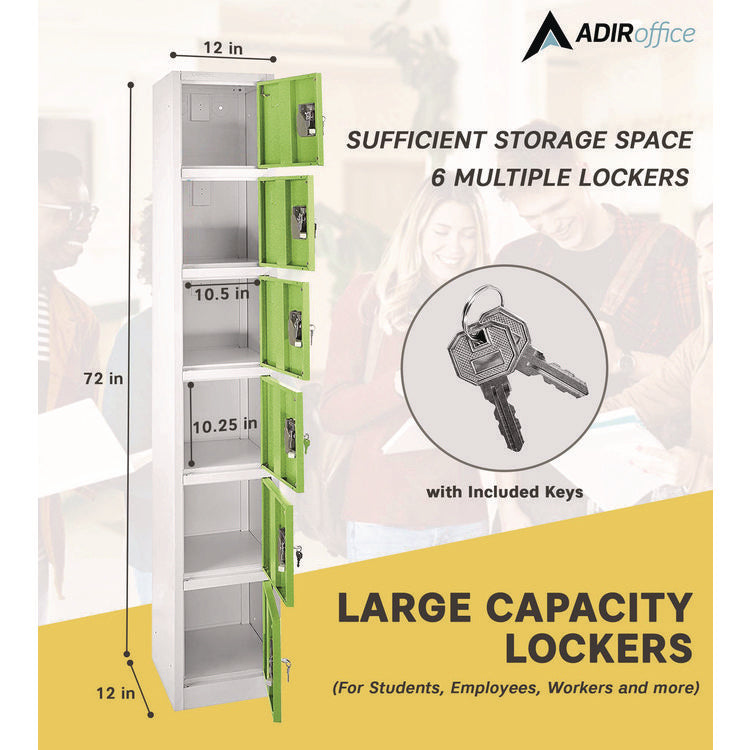 Steel Storage Locker, 6 Compartment, 12 x 12 x 72, Green