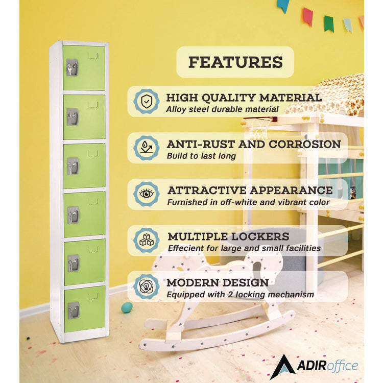 Steel Storage Locker, 6 Compartment, 12 x 12 x 72, Green