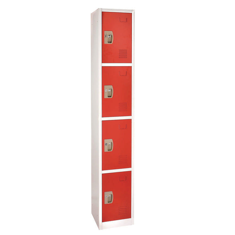 Steel Storage Locker, 4 Compartment, 12 x 12 x 72, Red