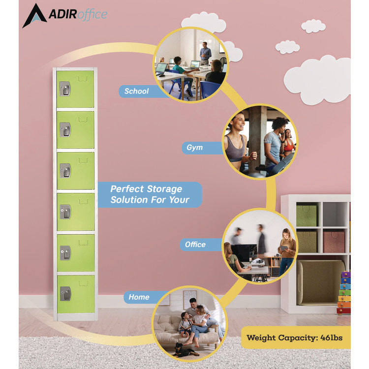 Steel Storage Locker, 6 Compartment, 12 x 12 x 72, Green