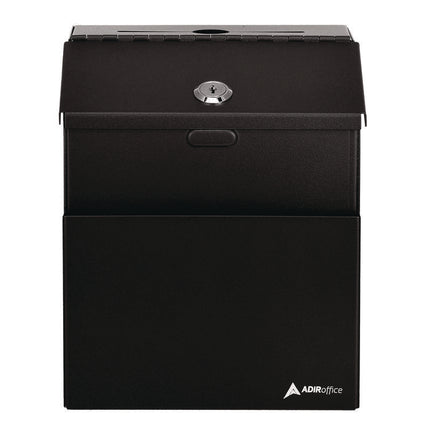 Wall Mountable Steel Suggestion Secure Drop Box with Key, 7 x 6 x 8.5, Stainless Steel 304, Black