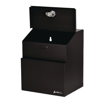 Wall Mountable Steel Suggestion Secure Drop Box with Key, 7 x 6 x 8.5, Stainless Steel 304, Black
