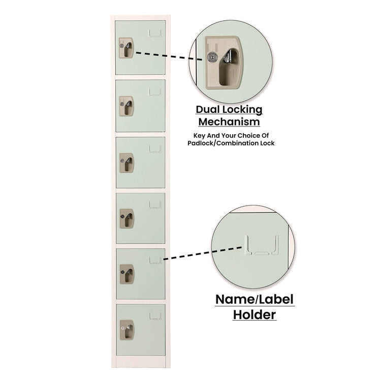 Steel Storage Locker, 6 Compartment, 12 x 12 x 72, Misty Green