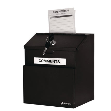 Wall Mountable Steel Suggestion Secure Drop Box with Key, 7 x 6 x 8.5, Stainless Steel 304, Black