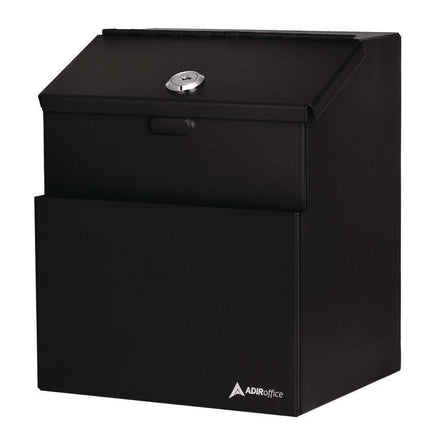 Wall Mountable Steel Suggestion Secure Drop Box with Key, 7 x 6 x 8.5, Stainless Steel 304, Black
