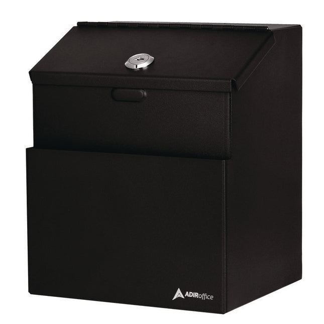 Wall Mountable Steel Suggestion Secure Drop Box with Key, 7 x 6 x 8.5, Stainless Steel 304, Black