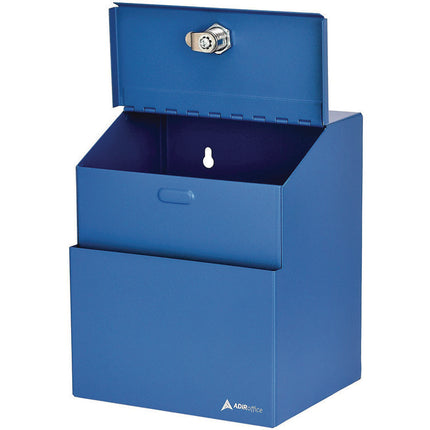 Wall Mountable Steel Suggestion Secure Drop Box with Key, 7 x 6 x 8.5, Stainless Steel 304, Blue