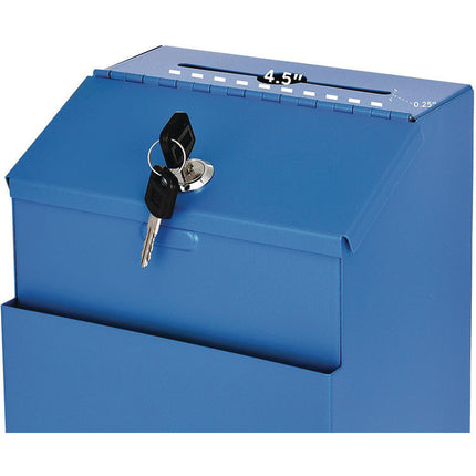 Wall Mountable Steel Suggestion Secure Drop Box with Key, 7 x 6 x 8.5, Stainless Steel 304, Blue