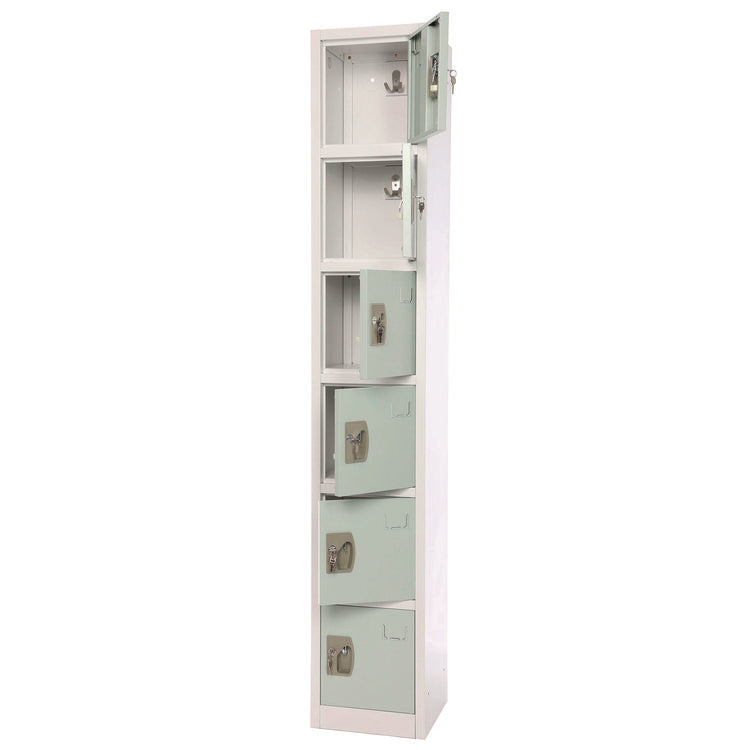 Steel Storage Locker, 6 Compartment, 12 x 12 x 72, Misty Green